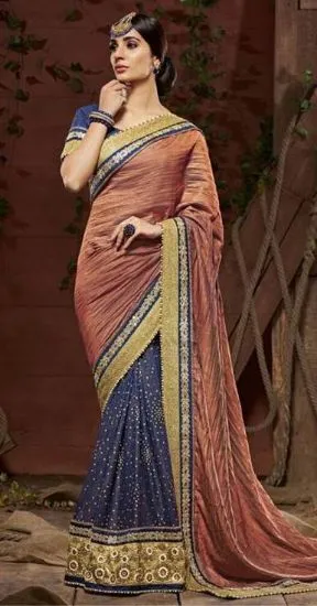 Picture of art silk designer saree with blouse zig zag printed wom