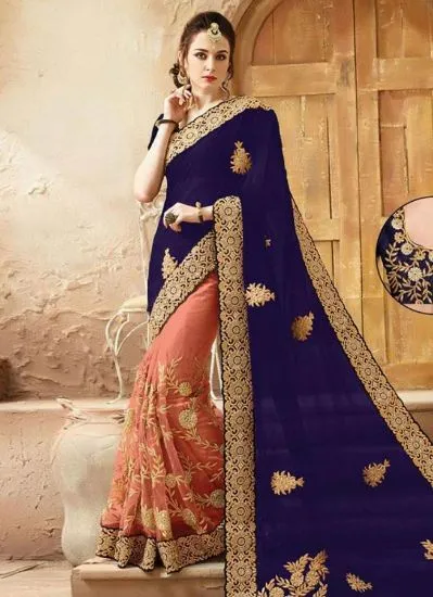 Picture of awesome bollywood saree multi hand work with banarasi b