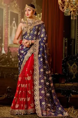 Picture of blue festive wear tussar silk saree indian traditional 