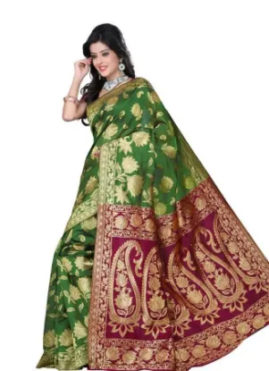 Picture of blue green indian ethnic bollywood designer silk saree 