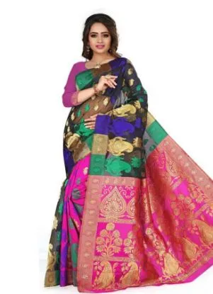 Picture of indian women designer pakistani art silk saree with blo