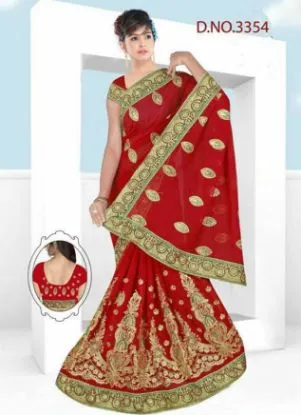 Picture of latest designer party wear georgette embroidered saree 