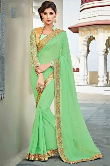 Picture of party wear saree bollywood designer silk dress hand wor