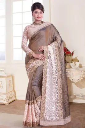 Picture of pink traditional art silk saree pakistani festival wear