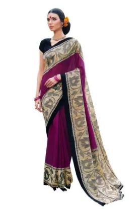 Picture of purple indian bollywood crepe silk saree wedding wear s