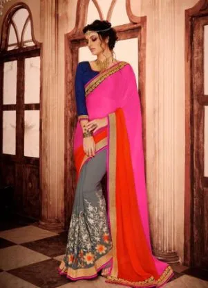 Picture of red bollywood embellish sari georgette wedding wear pak
