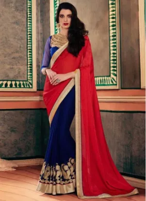 Picture of red designer embellish sari georgette festival pakistan