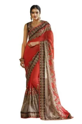 Picture of red georgette fancy saree indian pakistani wedding even