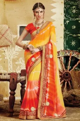 Picture of red green indian ethnic bollywood designer silk saree p