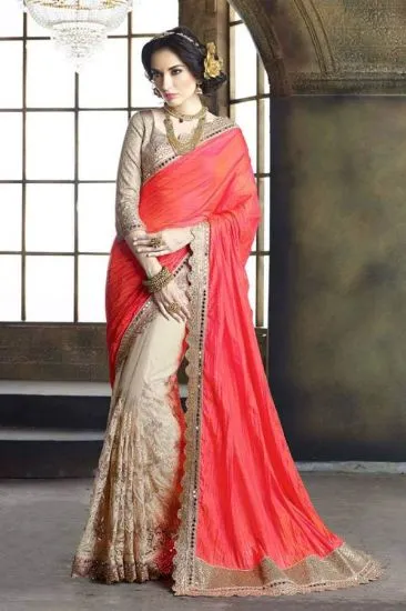 Picture of red modest maxi gown bhagalpuri silk saree pakistani pa