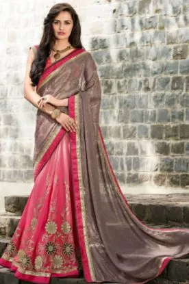 Picture of red shredded fancy border geometric printed georgette p