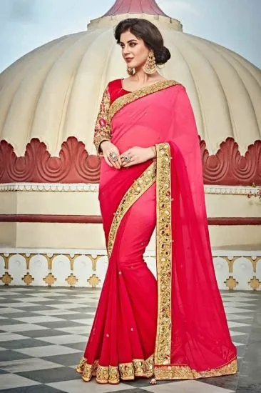 Picture of red traditional art silk saree pakistani self woven tra