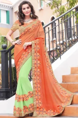 Picture of sanskriti handmade indian pure silk saree printed brown