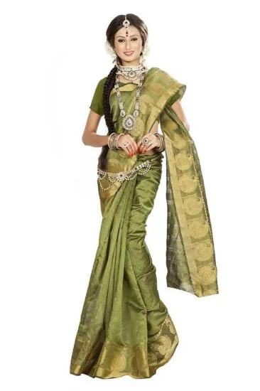 Picture of sanskriti handmade indian art silk cultural saree brown