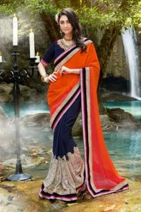 Picture of silk route violet indian ethnic party wear saree with e