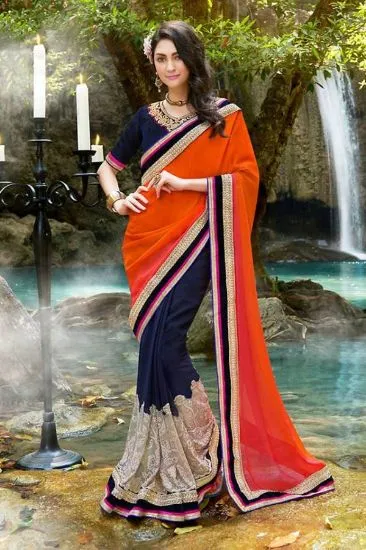 Picture of silk route violet indian ethnic party wear saree with e