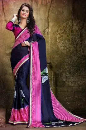 Picture of handmade indian green floral printed saree recycled fab