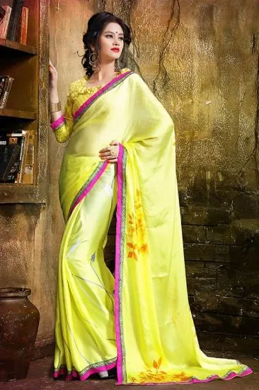 Picture of handmade indian muticolour silk saree abstract printed 