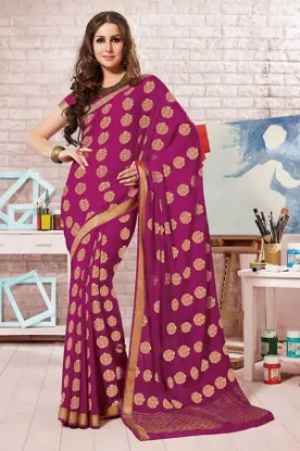 Picture of handmade indian pure silk maroon saree floral printed e