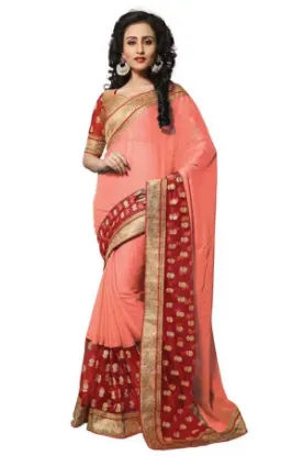 Picture of handmade indian pure silk saree beige nice printed dres