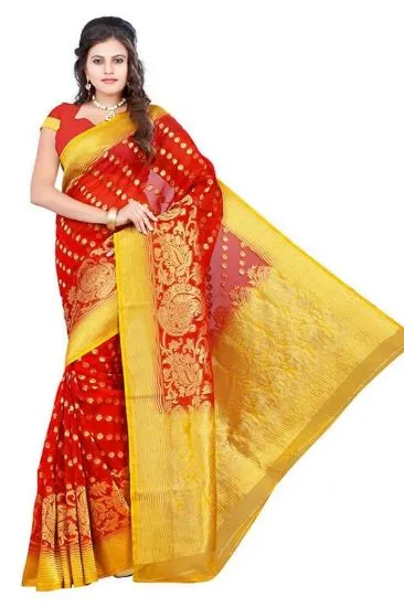 Picture of handmade indian saree pure silk sari weaving woven fabr
