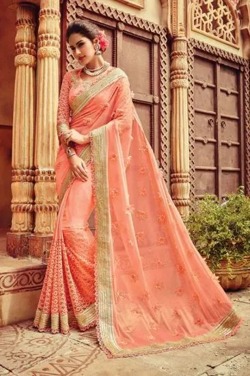 Picture of beautiful indian handmade saree 100% silk fabric tradit