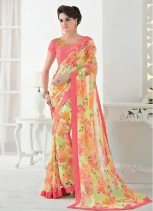 Picture of handmade indian sari fabric saree pure silk floral prin
