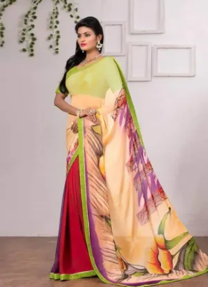 Picture of handmade indian sari pure silk brown floral printed cra