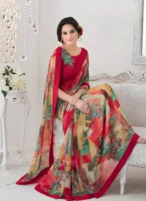 Picture of handmade pink embroidered sari indian women dress georg