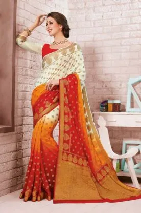 Picture of handmade printed 100% pure silk saree yellow dress maki