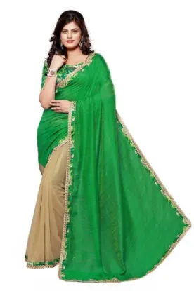 Picture of handmade pure silk green saree floral printed ethnic cr