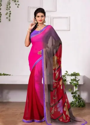 Picture of handmade purple floral printed 100% silk saree dress ma