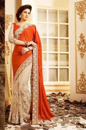 Picture of handmade saree craft beige fabric ethnic indian polyest