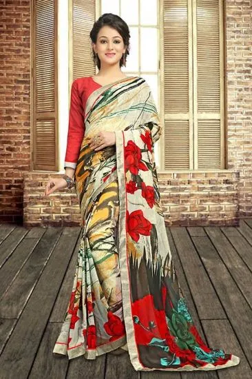 Picture of handmade style indian bollywood saree silk blend fabric