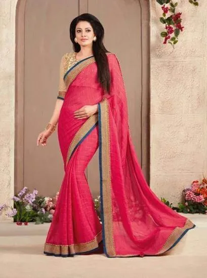Picture of a semi tassar silk sari with golden zari paisleys bord,