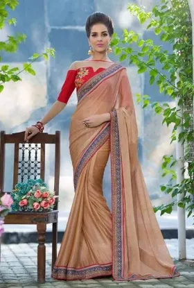 Picture of brown southindian silk saree grand pallu full jari wor,