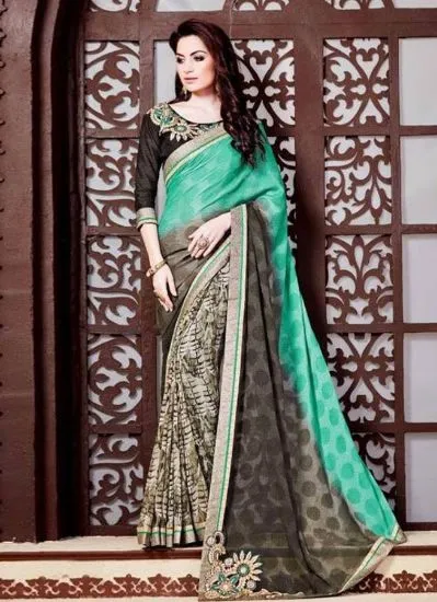 Picture of dark green fancy silk saree silk saree grand pallu fes,
