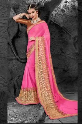 Picture of designer black embroidered zari border bollywood sari ,