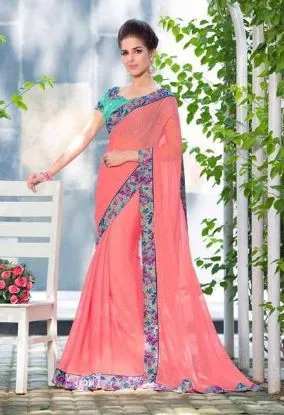 Picture of designer green thread border work bollywood sari banar,
