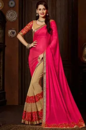 Picture of designer heavy cotton silk saree jacquard indian ethni,