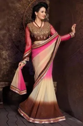 Picture of designer magenta embroidered border bollywood sari geo,