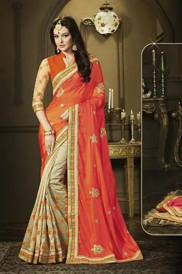 Picture of designer red zari border work bollywood sari kanjivara,