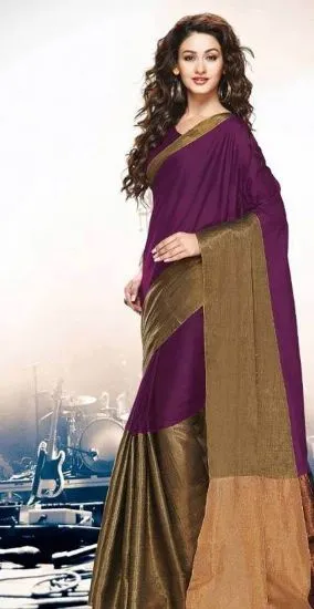 Picture of indian designer banarasi saree with contrast blouse an,