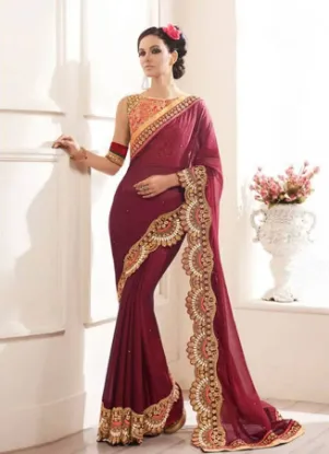 Picture of indian designer sari ethnic party wear blue & brown co,