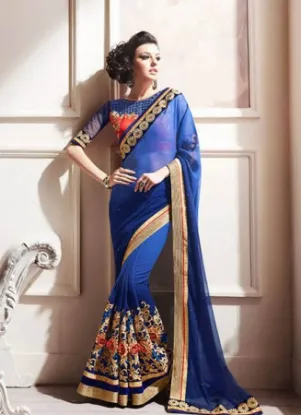 Picture of indian designer sari ethnic party wear orange & golden,