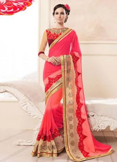 Picture of indian designer sari rani&chiku silk bridal embroidery,
