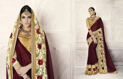 Picture of indian designer sari traditional wear multi color sare,