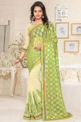 Picture of indian ethnic green saree pure silk floral printed vin,