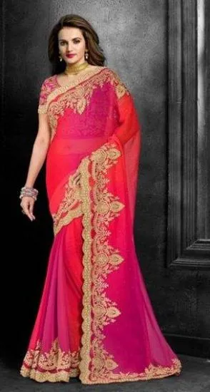Picture of indian tradition ethnic saree party wear wedding lycra,