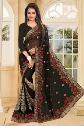 Picture of handmade indian saree pure crepe silk printed embroider